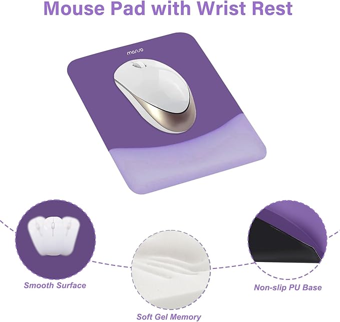MOSISO Wrist Rest Support for Mouse Pad&Keyboard Set, Rectangular Ergonomic Mousepad Non-Slip Base Home/Office Easy Typing Pad with Neoprene Cloth&Raised Silicone Lining, Imperial Purple