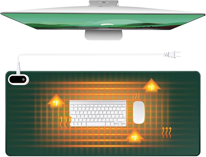 Konohan Heated Desk Pad Warm Mouse Pad, 5 Heating Level & 4 Hour Auto Shut-Off, PU Leather Warm Mouse Mat Heating Keyboard Gaming Mice Warmer Mat Only Supports 110v(Dark Green Color,31.5" X 13")