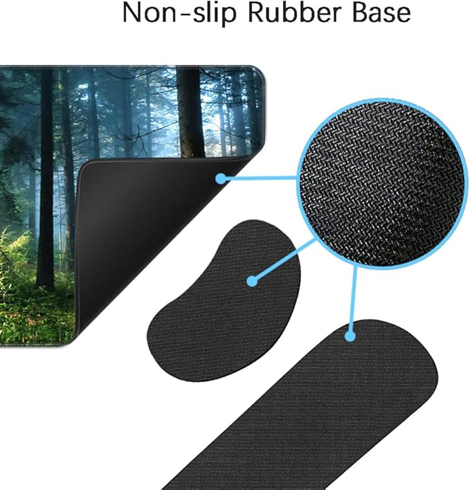 MIBITRI Keyboard Mouse Pad Set, Extended Gaming Mouse Pad+Ergonomics Keyboard Wrist Rest Support, Memory Foam, Easy Typing, 3Pcs XXL Ultra Thick Desk Mat, Forest in The Morning