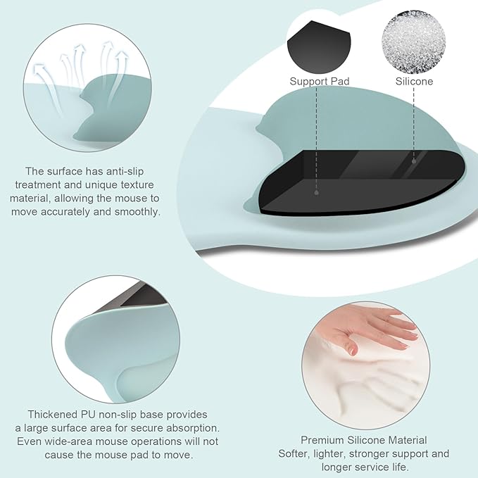 MOSISO Wrist Rest Support for Mouse Pad&Keyboard Set, Circle Curved Ergonomic Mousepad&Coaster Non-Slip Base Home/Office Wrist Support&Easy Typing Pad with Soft Cloth&Silicone Lining, Aquamarine
