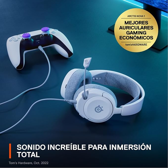 SteelSeries Arctis Nova 1P Multi-System Gaming Headset — Hi-Fi Drivers — 360° Spatial Audio — Comfort Design — Durable — Lightweight — Noise-Cancelling Mic — PS5/PS4, PC, Xbox, Switch - White