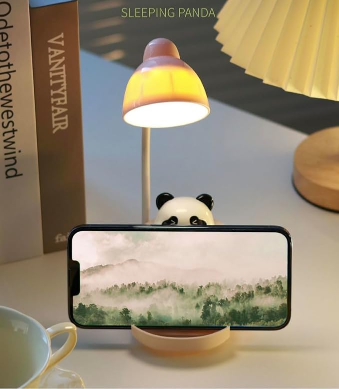 LED Desk Lamp with USB Charging Port, Gooseneck, Cute Panda Night Light for Bedroom Study Room, Boys Girls Children, Touch Control, 500 mAh, Rechargeable Lighting Decor for Boys Girls-Pink