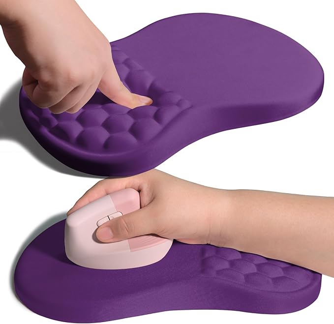 Ergonomic Joint Wrist Support Mouse Pad with Memory Foam Cushion Massage Bump, Carpal Tunnel Mousepad Slope Design for Wrist Rest, 11.8x7.9 in, Dark Violet