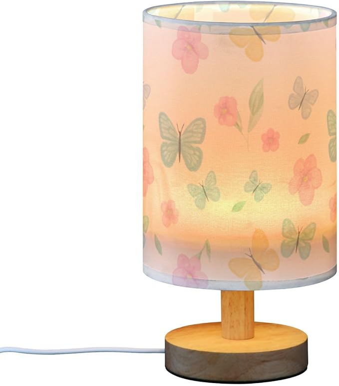 Pastel Butterfly LED Table Lamp, Bedside Lamp with Linen Lampshade, Flicker-Free Eye Care USB Plug in Nightstand Lamp, for Bedroom and Office