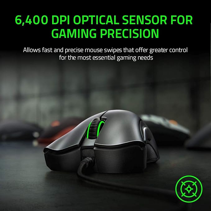 Razer DeathAdder Essential Gaming Mouse: 6400 DPI Optical Sensor - 5 Programmable Buttons - Mechanical Switches - Rubber Side Grips - Classic Black,(Pack of 10)