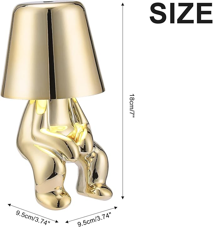 Bedside Touch Control Table Lamp Collection, Gold Decor Thinker Statue LED Table Lamp with USB Port, 3 Way Dimmable Modern Night Light Nightstand Lamp for Home Office(#2)