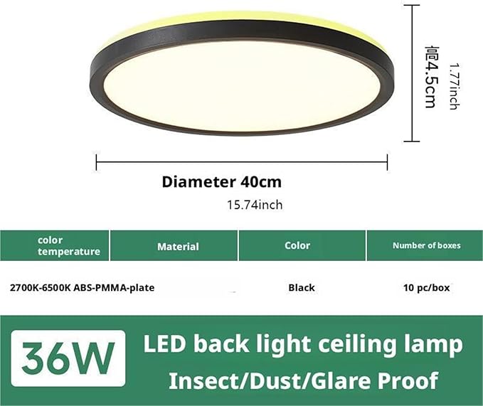 Ultra-Thin LED Ceiling Light for Bedroom, Wood Grain Finish, Flush Mount, Asian-Inspired Design, Flicker-Free & Dimmable, Eye Care Lighting(Black,15.74 * 15.74 * 1.77inch)