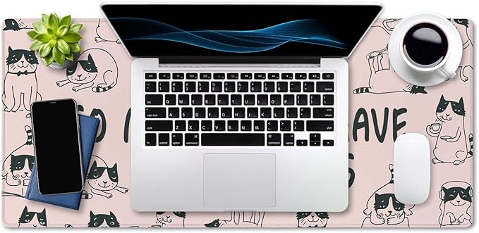 SSOIU Funny Cats Quote Extended Gaming Mouse Pad (35.5x15.7 in), Large Non-Slip Rubber Base Mousepad with Stitched Edges, Waterproof Keyboard Mouse Mat Desk Pad for Work, Game, Office, Home