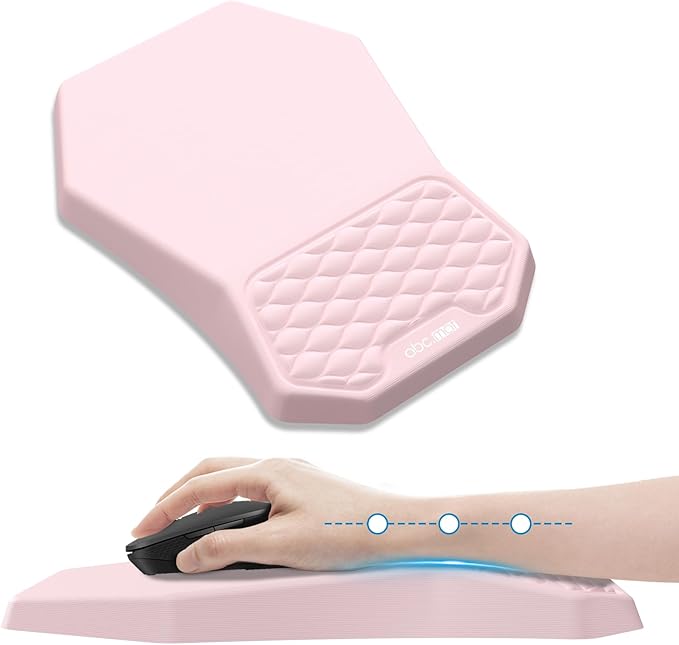 Ergonomic Mouse Pad Wrist Rest Support, Massage Design Surface for Carpal Tunnel, Memory Foam, Non-Slip PU Base for Computer Desk, Pink