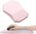 Ergonomic Mouse Pad Wrist Rest Support, Massage Design Surface for Carpal Tunnel, Memory Foam, Non-Slip PU Base for Computer Desk, Pink