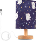 Navy Bunny LED Table Lamp, Bedside Lamp with Linen Lampshade, Flicker-Free Eye Care USB Plug in Nightstand Lamp, for Bedroom and Office