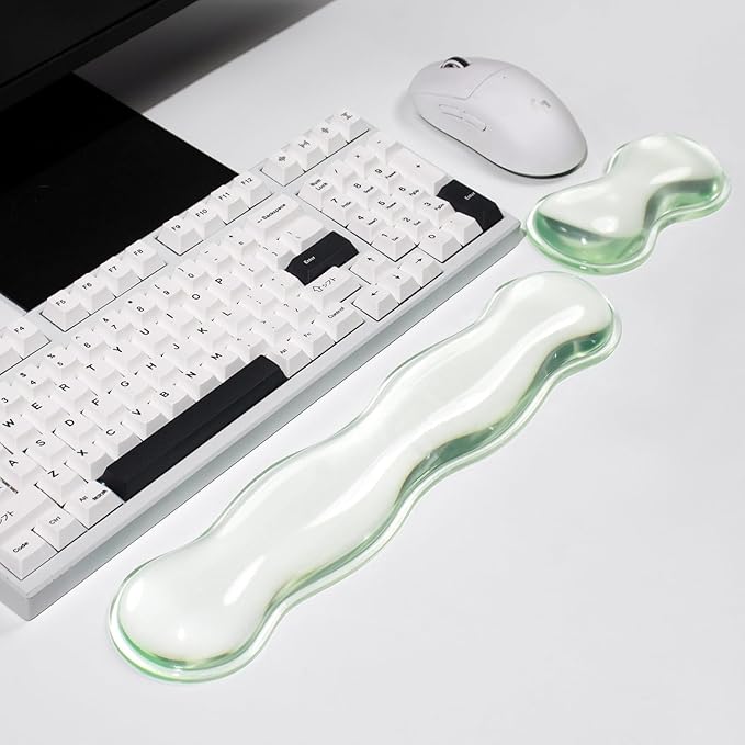 Mouse Pad with Wrist Rest, Soft Cloud Gel Keyboard Mouse Pad Set with Hand Wrist Support, Cute Non Slip Office Desk Accessories for Comfort/PC Gaming/Computer/Laptop, (Green Wave)