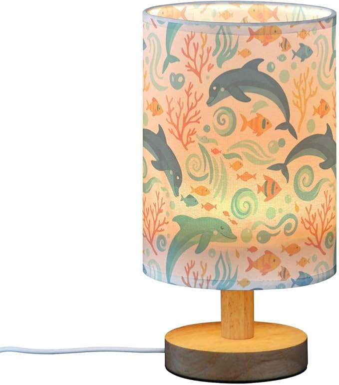 Blue Dolphin LED Table Lamp, Bedside Lamp with Linen Lampshade, Flicker-Free Eye Care USB Plug in Nightstand Lamp, for Bedroom and Office