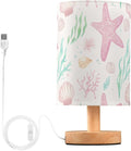 Pastel Starfish LED Table Lamp, Bedside Lamp with Linen Lampshade, Flicker-Free Eye Care USB Plug in Nightstand Lamp, for Bedroom and Office