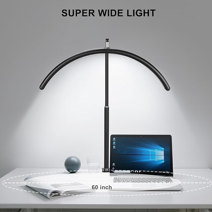 Professional Half Moon LED Desk Light for Nail Techs & Artists – Flexible Gooseneck Arch Table Lamp with Clamp, 5 Color Modes & 5 Brightness Levels for Manicure, Tattoo, Beauty Work
