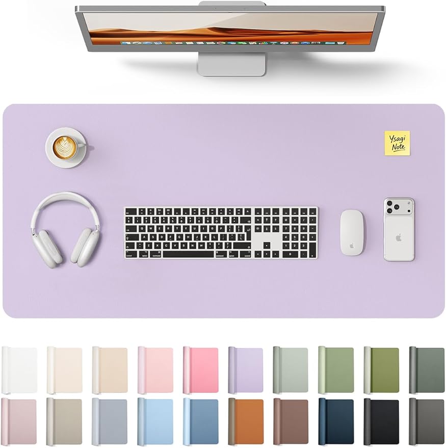 YSAGi Leather Desk Protector, Office Mat, Large Mouse Mat, Non-Slip PU Leather Blotter, Laptop Desk, Waterproof Writing Pad for Office and Home (Light Purple, 35.4" x 17")