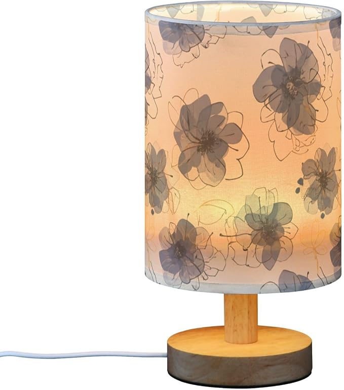 Flower LED Table Lamp, Bedside Lamp with Linen Lampshade, Flicker-Free Eye Care USB Plug in Nightstand Lamp, for Bedroom and Office