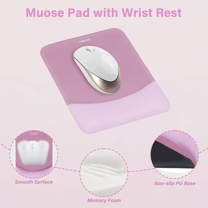 MOSISO Wrist Rest Support for Mouse Pad&Keyboard Set, Rectangular Ergonomic Mousepad Non-Slip Base Home/Office Easy Typing Pad with Neoprene Cloth&Raised Silicone Lining, Mauve Pink