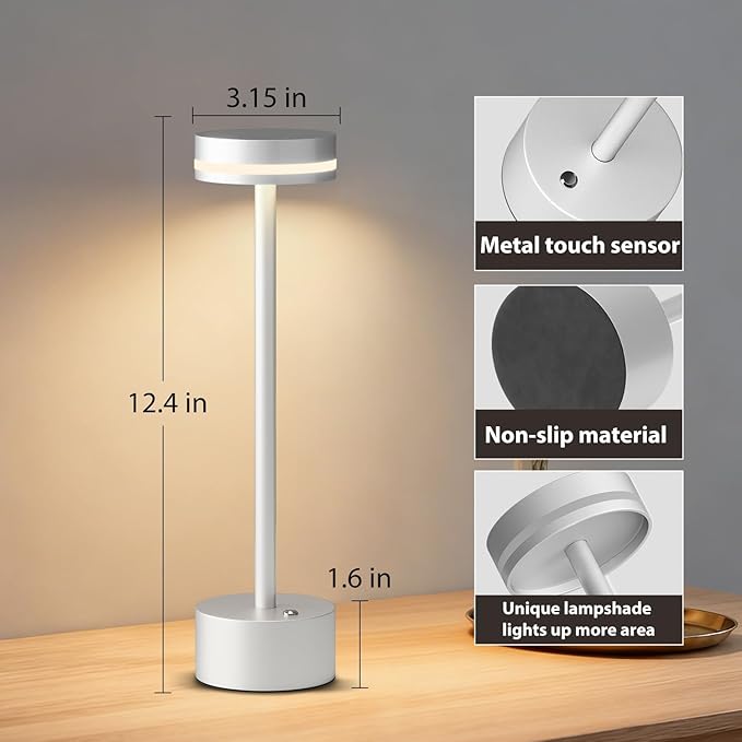 2 Pack Modern Cordless Table Lamp Rechargeable, Aluminum Touch Lamp & 4000mAh Battery Operated, 3000K LED Table Lamps for Home Decor, Dining, Reading, Desk, Bedroom, Gift