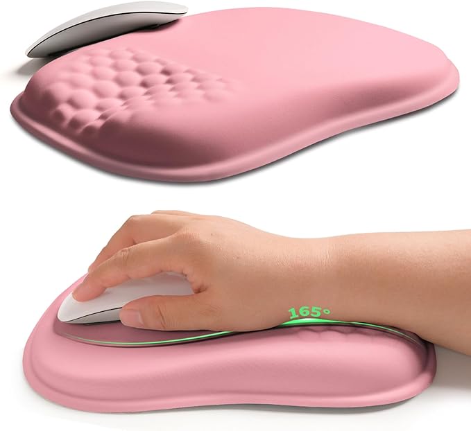Hokafenle Ergonomic Wrist-Hugging Mouse Pad Wrist Support, U-Shaped Holding Wrist Rest Mousepad for Carpal Tunnel Pain Relief with Cushioned Memory Foam Slope Massage Bulge (Classic 10.2x8.3 in,Pink)