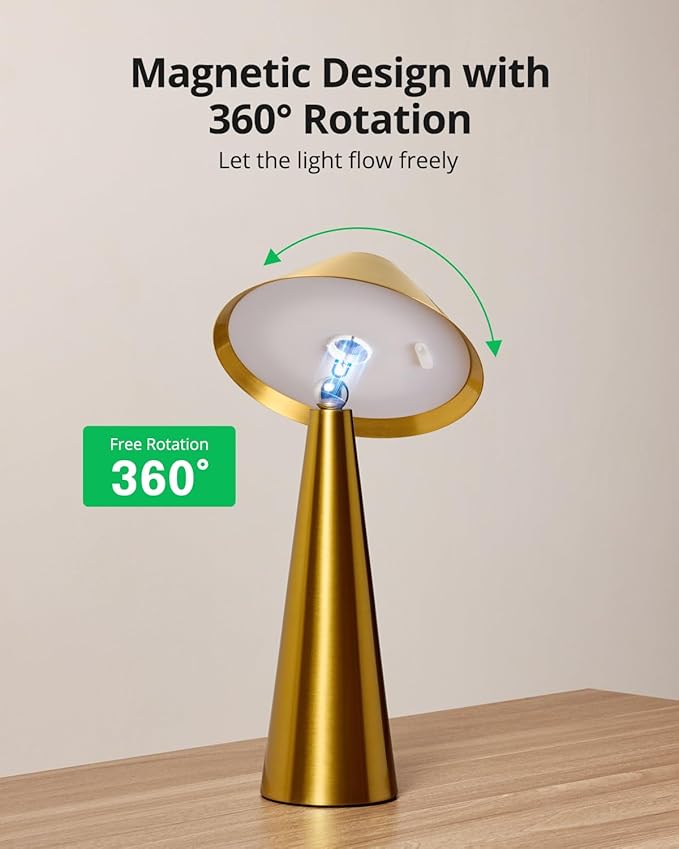 Bojim 2 Pack Rechargeable Cordless Table Lamp, Gold LED Battery Operated Wireless Table Lights, Touch for Color Changing Dimmable, IP54 Waterproof for Restaurant, Dining, Outdoor, Patio, Outside