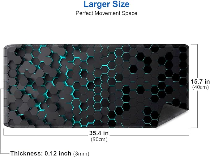 IMAYONDIA Black Blue Honeycomb Modern Gaming Large Mouse Pad XL(35.4x15.7 in), Geometric Shapes Cool Extra Large Mousepad, Computer Pad, Non Slip Rubber Desk Pad Mat