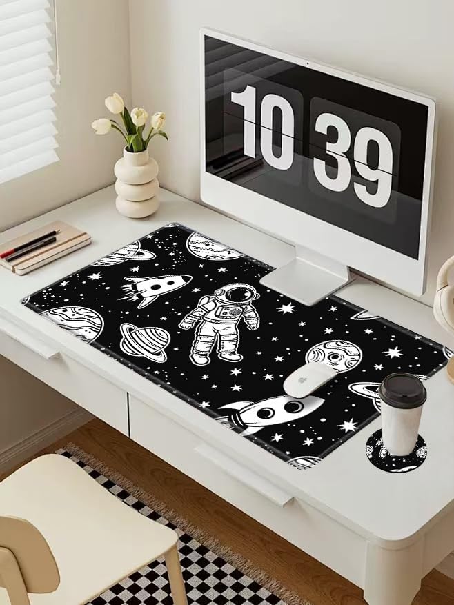 Large Mouse Pad Gaming Desk Pad Astronaut Mousepad for Wireless Mouse XXL 31.5''X15.75'' Big Desk Mats Extended Mouse Mat of Girl Desktop Computer with Coaster