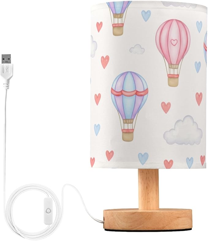 Balloon Cloud LED Table Lamp, Bedside Lamp with Linen Lampshade, Flicker-Free Eye Care USB Plug in Nightstand Lamp, for Bedroom and Office