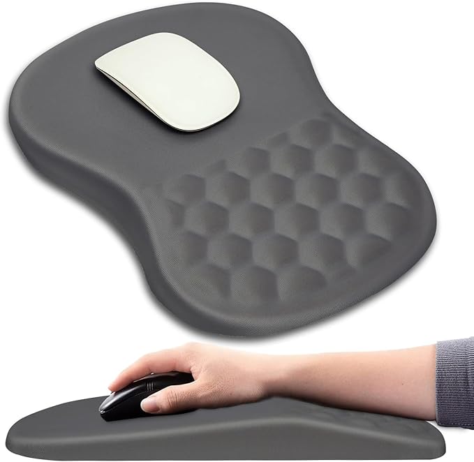 Hokafenle Ergonomic Mouse Pad Wrist Support with Massage Design, Wrist Rest Mousepad with Memory Foam&Non-Slip PU Base, Mouse Pads for Wireless Mouse & Desk (12x8 inch,Light Grey)