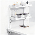 Spacrea clamp on Desk Shelf, 2 Tier Office Desk Shelves Organizer, Wood Desktop Supplies Storage Rack, Desk Organizers and Accessories (White)