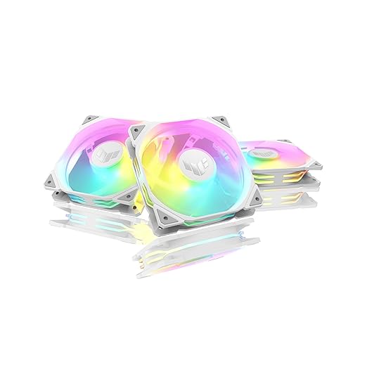 ASUS TUF Gaming TR120 120mm ARGB White Reverse Fan Blade Triple Pack 28mm Fan Frame, 2.75mm H2O Static Pressure, 76.3 CFM Airflow, Double-Layer LED Array, Flexible Side Pattern, Aura sync, PWM