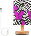 Zebra Butterfly LED Table Lamp, Bedside Lamp with Linen Lampshade, Flicker-Free Eye Care USB Plug in Nightstand Lamp, for Bedroom and Office