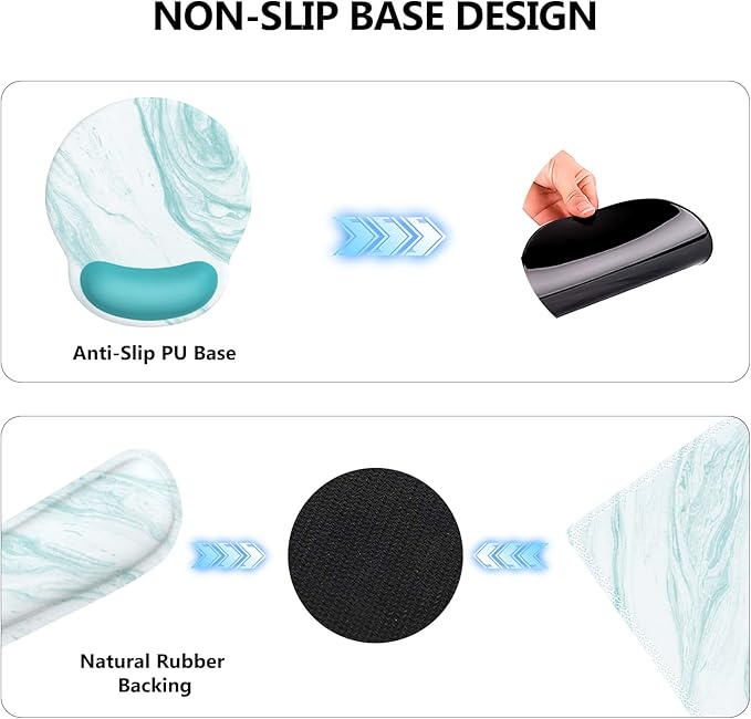 iLeadon Keyboard Mouse Pad Set, Large Gaming Mouse Pad + Keyboard Wrist Rest + Mouse Pad with Wrist Support + Coaster, Easy Typing, 4in1 Desk Mat Set for Home Office, Teal Turqoise Marble