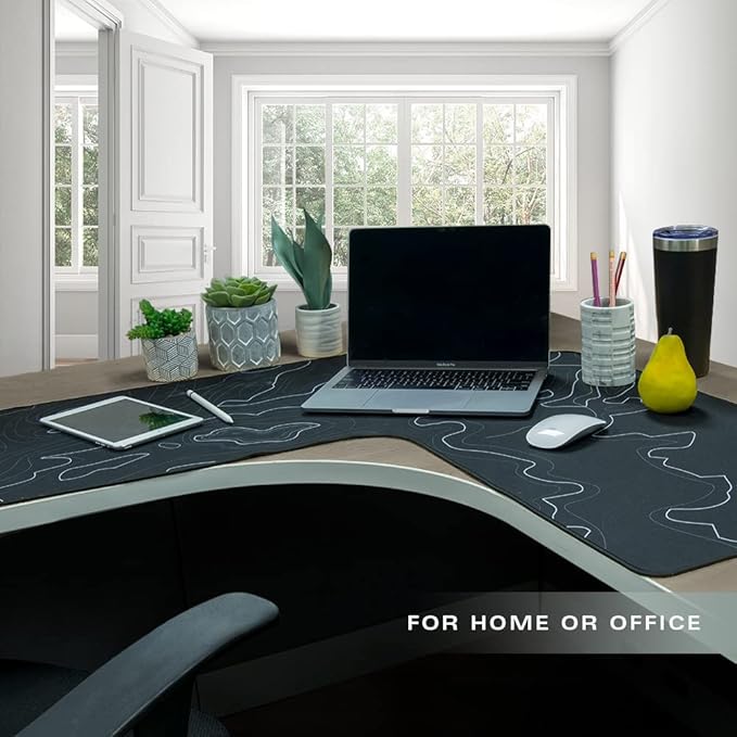 Con-Tact Brand XL Extended Mouse Pad - L-Shaped Desk Mat with Stitched Edges - Non-Slip, Water-Resistant Keyboard Mat - Extra Large Desk Pad for Gamers, Home & Office Use - 36.22" x 15.74" (Topo)
