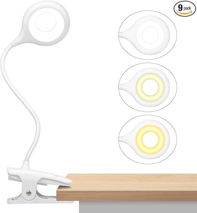 Reading Light, 28 LEDs Rechargeable Clip on Lamp, 3 Color x 3 Brightness Clip On Light for Bed Headboard with Safety Switch, Eye Protection Book Light for Reading in Bed, Touch Control Table Desk Lamp