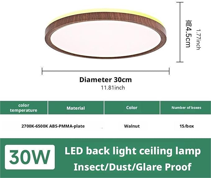 Ultra-Thin LED Ceiling Light for Bedroom, Wood Grain Finish, Flush Mount, Asian-Inspired Design, Flicker-Free & Dimmable, Eye Care Lighting(Walnut Color,11.81 * 11.81 * 1.77inch)