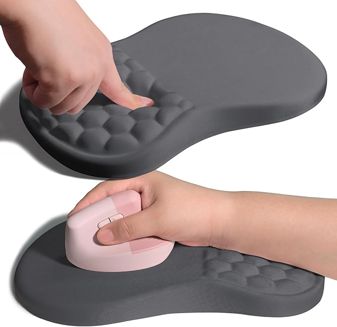 Ergonomic Joint Wrist Support Mouse Pad with Memory Foam Cushion Massage Bump, Carpal Tunnel Mousepad Slope Design for Wrist Rest, 11.8x7.9 in, DimGray