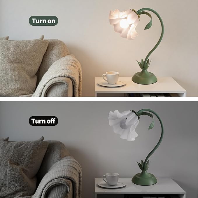 Flower Table Lamp for Bedroom, 3 Colors Flower Reading Light with E26 Bulb, Cute Lily Desk Lamp Bedside Lamps for Nightstands Home Decor, Adjustable Flexible DIY Floral Lamps for Living Room Office