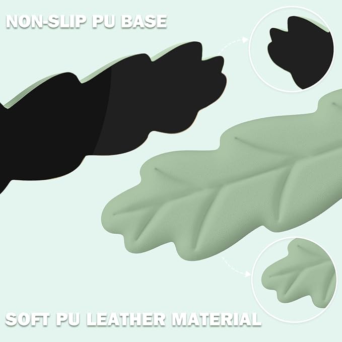 Keyboard Wrist Rest Pad Set, Leaf Shape PU Leather Memory Foam Wrist Cushion Support,Mouse Wrist Rest Pad,Non-Slip Wrist Support for Easy Typing, Green Leaf
