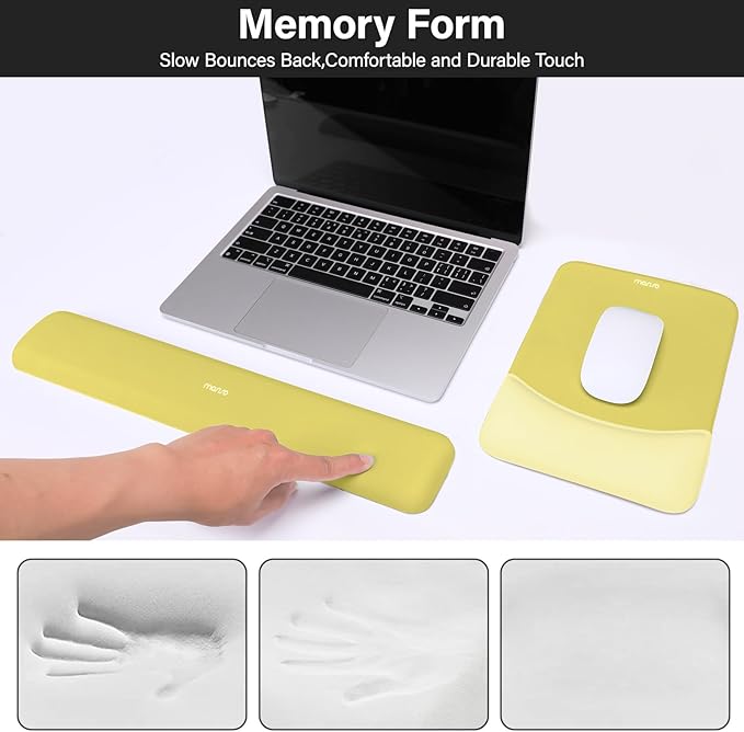 MOSISO Wrist Rest Support for Mouse Pad&Keyboard Set, Rectangular Ergonomic Mousepad Non-Slip Base Home/Office Easy Typing Pad with Neoprene Cloth&Raised Silicone Lining, Yellow