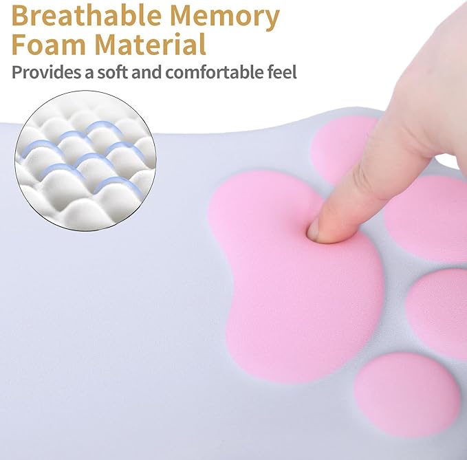 L-SPOUTTO Ergonomic Mouse Pad with Wrist Rest,Cute Cat Paw Mousepad Wrist Support,Comfortable Massage Design Computer Pain Relief Mouse Pad with Non-Slip PU Base for Desk Laptop Gaming Office,Grey