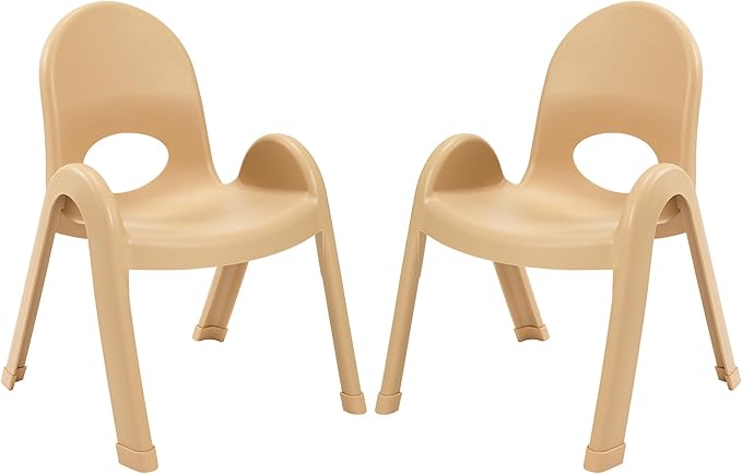 Children’s Factory Value Stack 11" Child Chair, Natural Tan, 2 Pack, Stackable Ergonomic Seating Solution for Classrooms and Homeschools