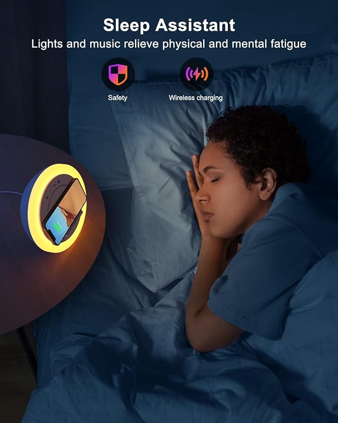 Bluetooth Speaker Night Lights, Wireless Charging Kids Speaker, Color Changing Modern Bluetooth Lamp,Teenage Boys Girls Gifts Ideas (15W Wireless Charging with Battery)