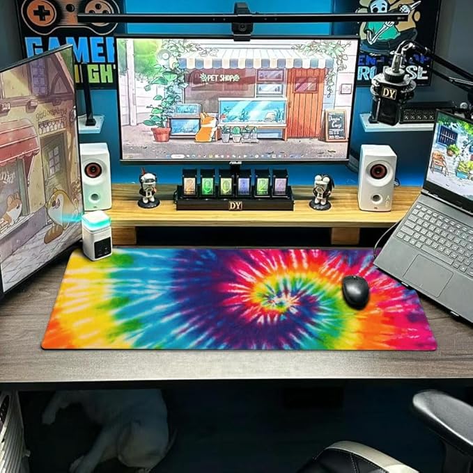 Cool Tie Dye Art Mouse Pad Extended Large Gaming Mousepad XL Big Long Oversized Desk Mat Stitched Edges 31.5 X 11.8 Inch for Home Office