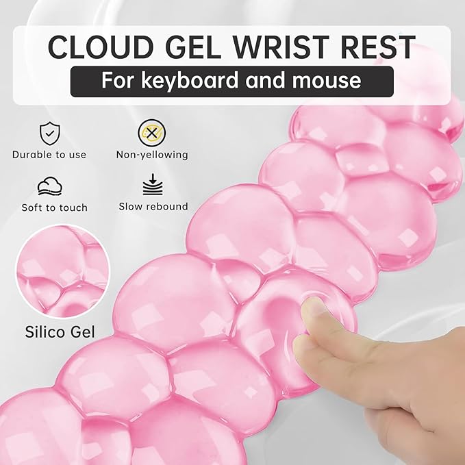 Mouse Pad with Wrist Rest, Soft Cloud Gel Keyboard Mouse Pad Set with Hand Wrist Support, Cute Non Slip Office Desk Accessories for Comfort/PC Gaming/Computer/Laptop, (Pink Cloud)