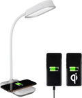 OttLite Achieve LED Sanitizing Desk Lamp Wireless Charging and USB Charging - Touch Activated, Flexible Neck, Modern Light for Reading, Crafting & Office Desktop