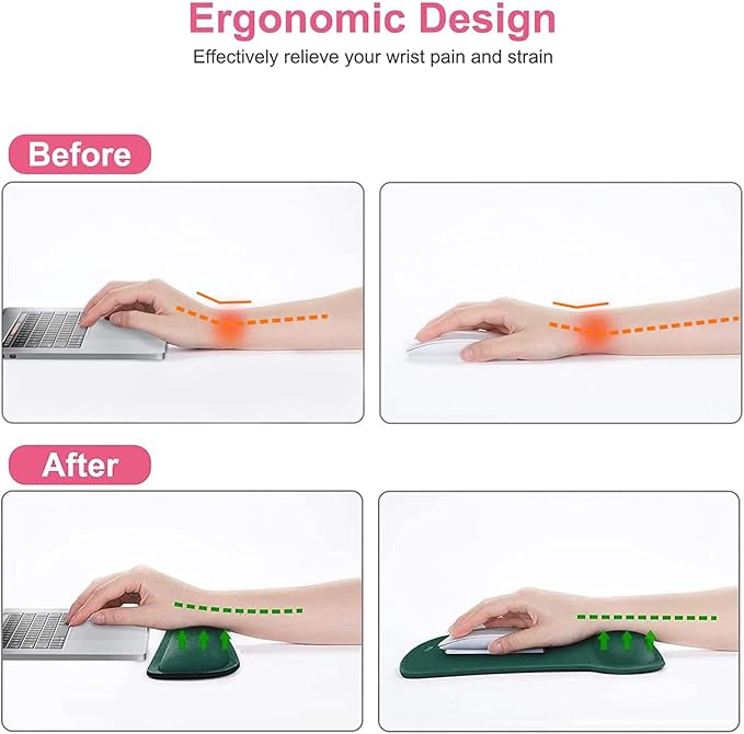 MOSISO Wrist Rest Support for Mouse Pad & Keyboard Set, Ergonomic Mousepad Non-Slip Base Home/Office Easy Typing Cushion with Neoprene Cloth & Raised Memory Foam, Peacock Green