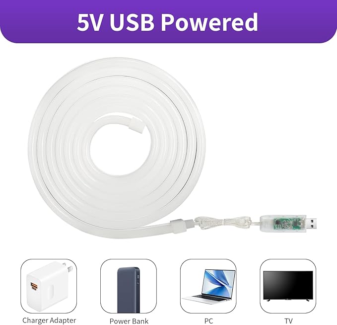 5M RGBIC LED Strip Lights, 5V Mardi Gras Outdoor Neon Rope Light with App/Remote Control, Color Changing, Easter Waterproof Cuttable Silicone Light for Valentines Bedroom TV Gaming Room Bar Wall Decor