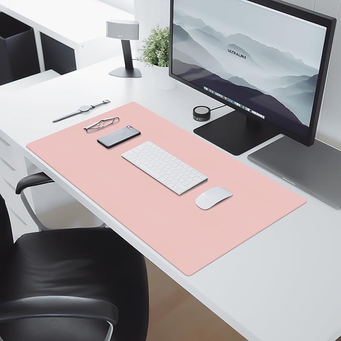 Leather Desk Pad Mat, Pink Computer Desk Mat Non-Slip, PU Large Mouse Pad for Desk, 31.5" x 15.7" Mouse Pad Waterproof Keyboard Mat for Office/Home/Decor
