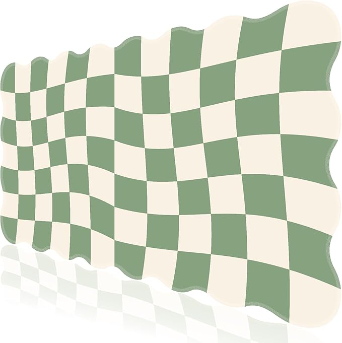 L-SPOUTTO Green Mouse Pad,Geometric Desk Mat XXL Large Scalloped Gaming Mousepad,35.4x15.7in Non-Slip Rubber Base Keyboard Pad Waterproof Desktop Mat for Laptop Computer Game Home Office-Checkered